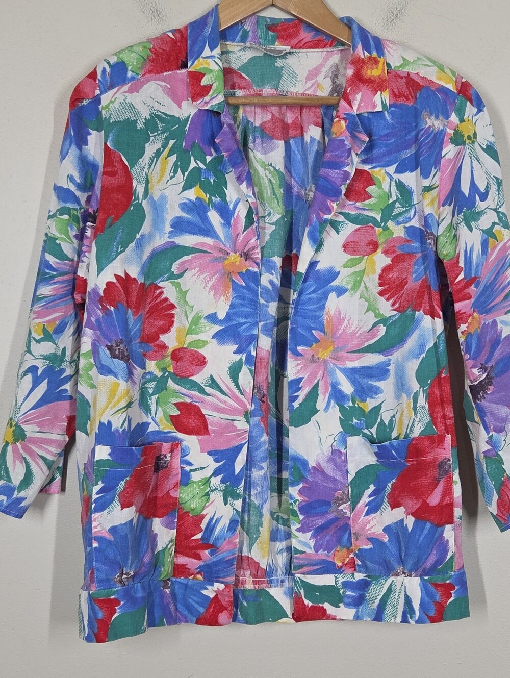 Vtg 80s 90s Colorful Floral Blazer Jacket Maximalist Dopamine Funky Garden Artsy